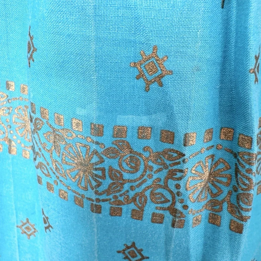 Half Style Apron Handmade. Vintage. Pleated Turquoise And Gold 16X17 Small Spots